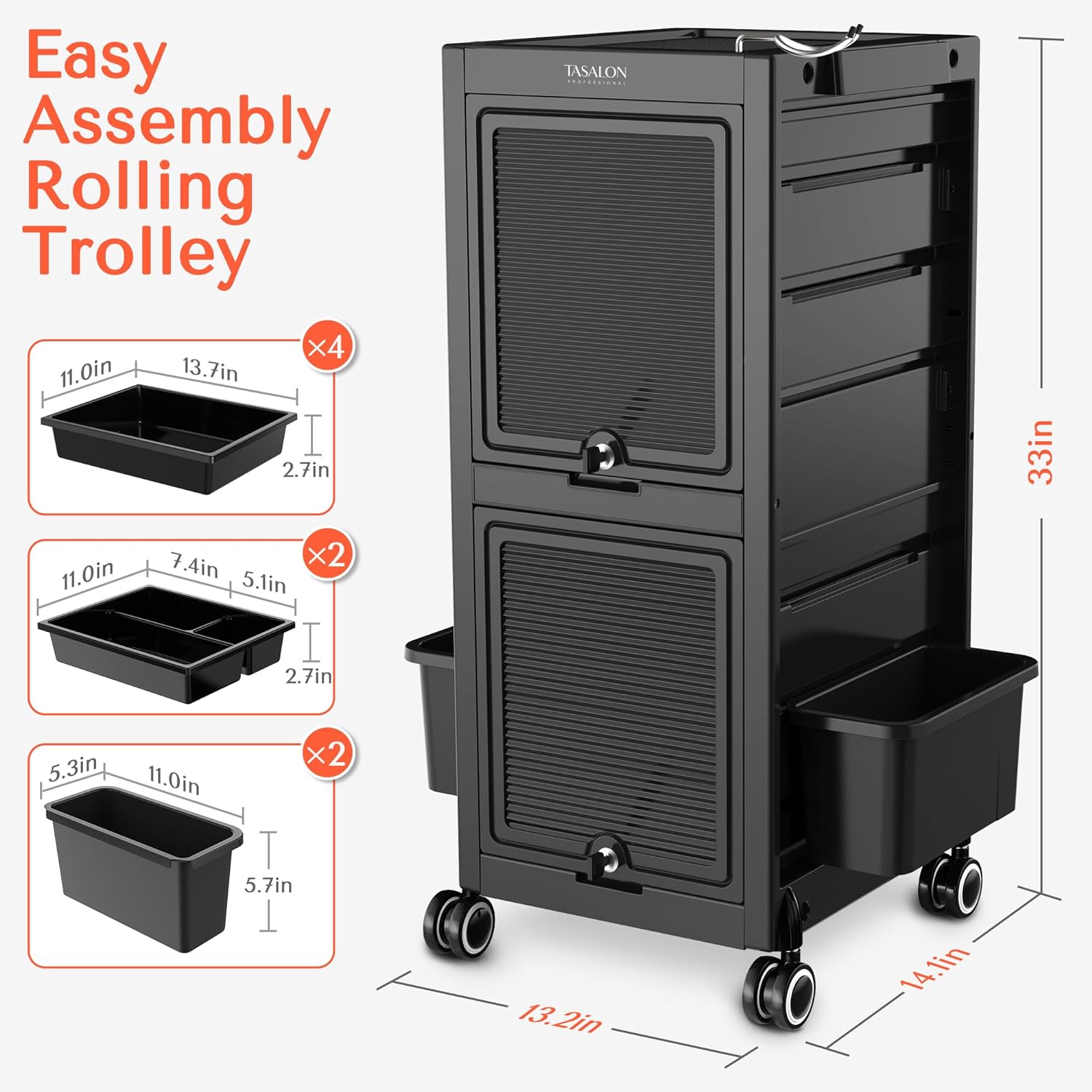 TASALON Lockable Salon Trolley Cart with Wheels and 6 Drawers & 2 Bucket